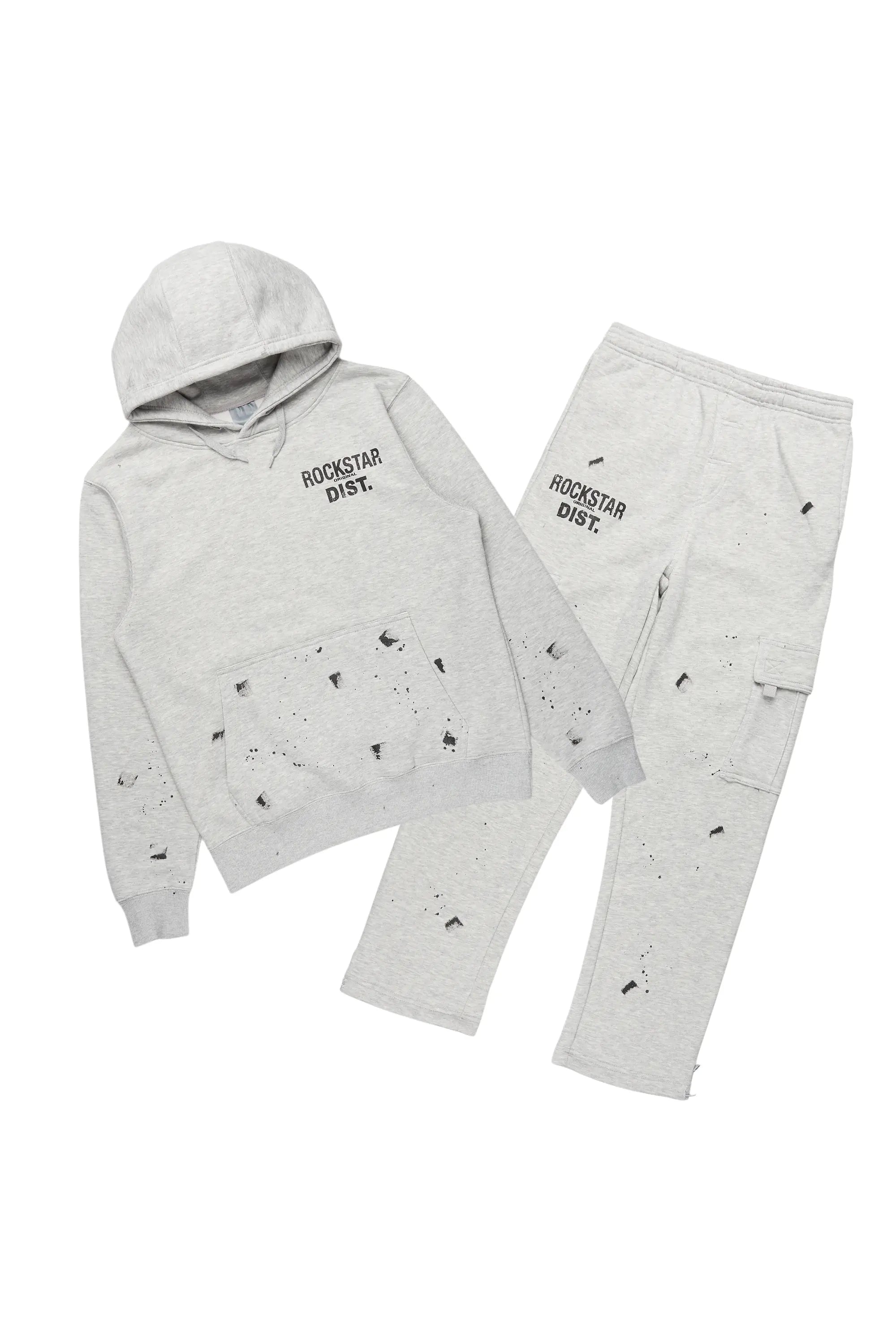 ROCKSTAR ORIGINAL Détails du Produit : Pull à Capuche Gris Chiné & Pantalon Cargo en Molleton Raffermissant