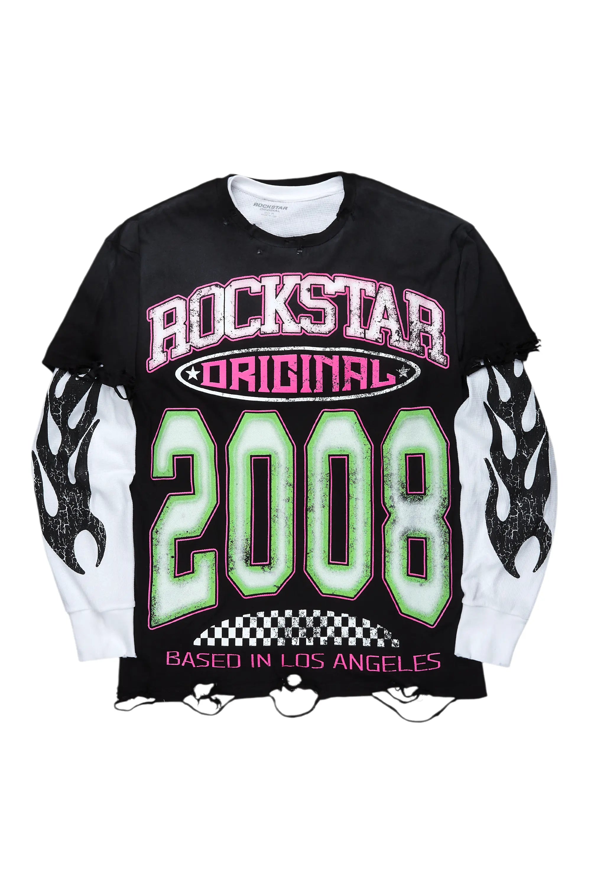 ROCKSTAR ORIGINAL Renee Noir/Rose T-shirt graphique à superposition