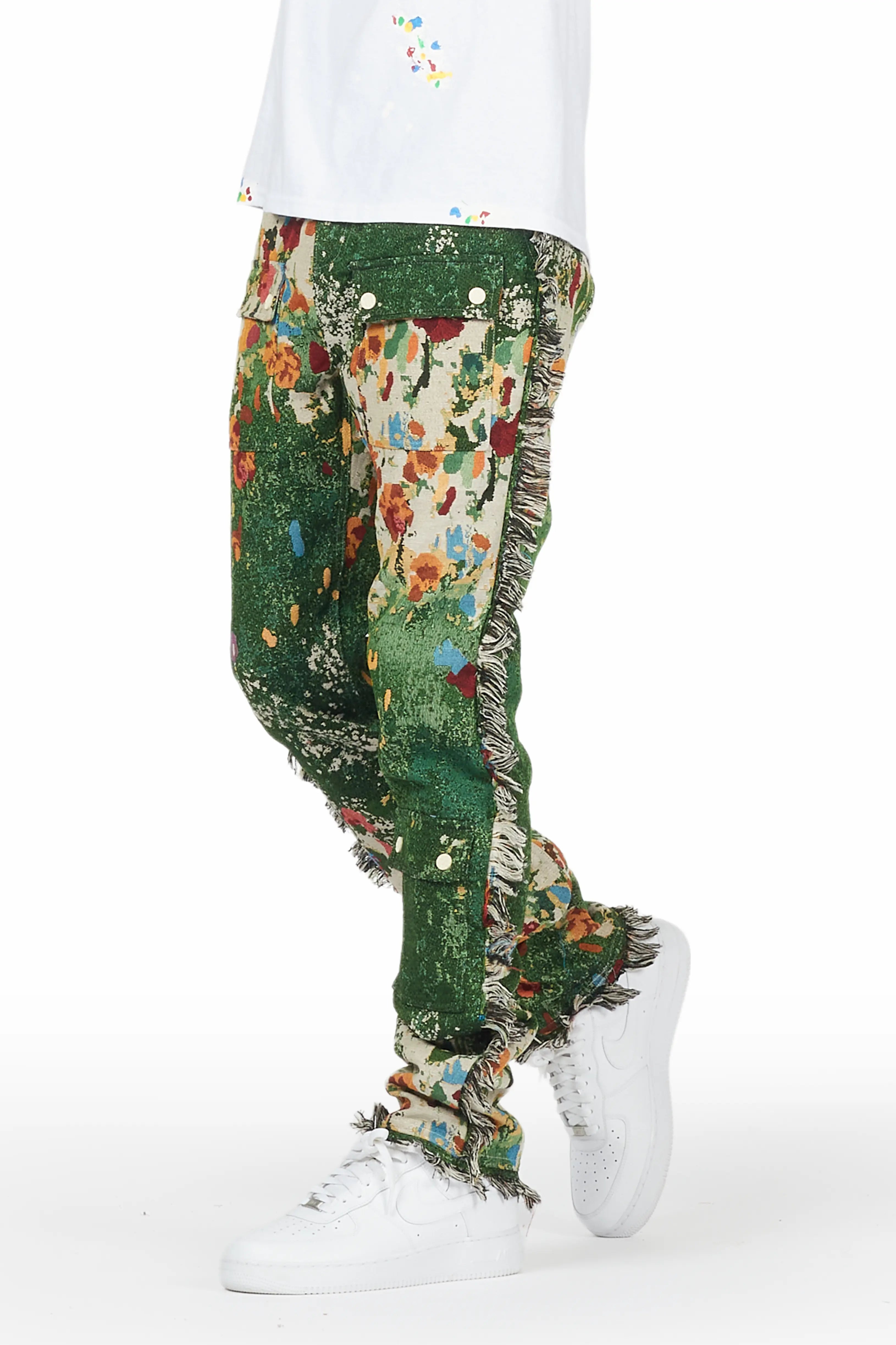 ROCKSTAR ORIGINAL Pantalon brodé vert Qwin en tissu original