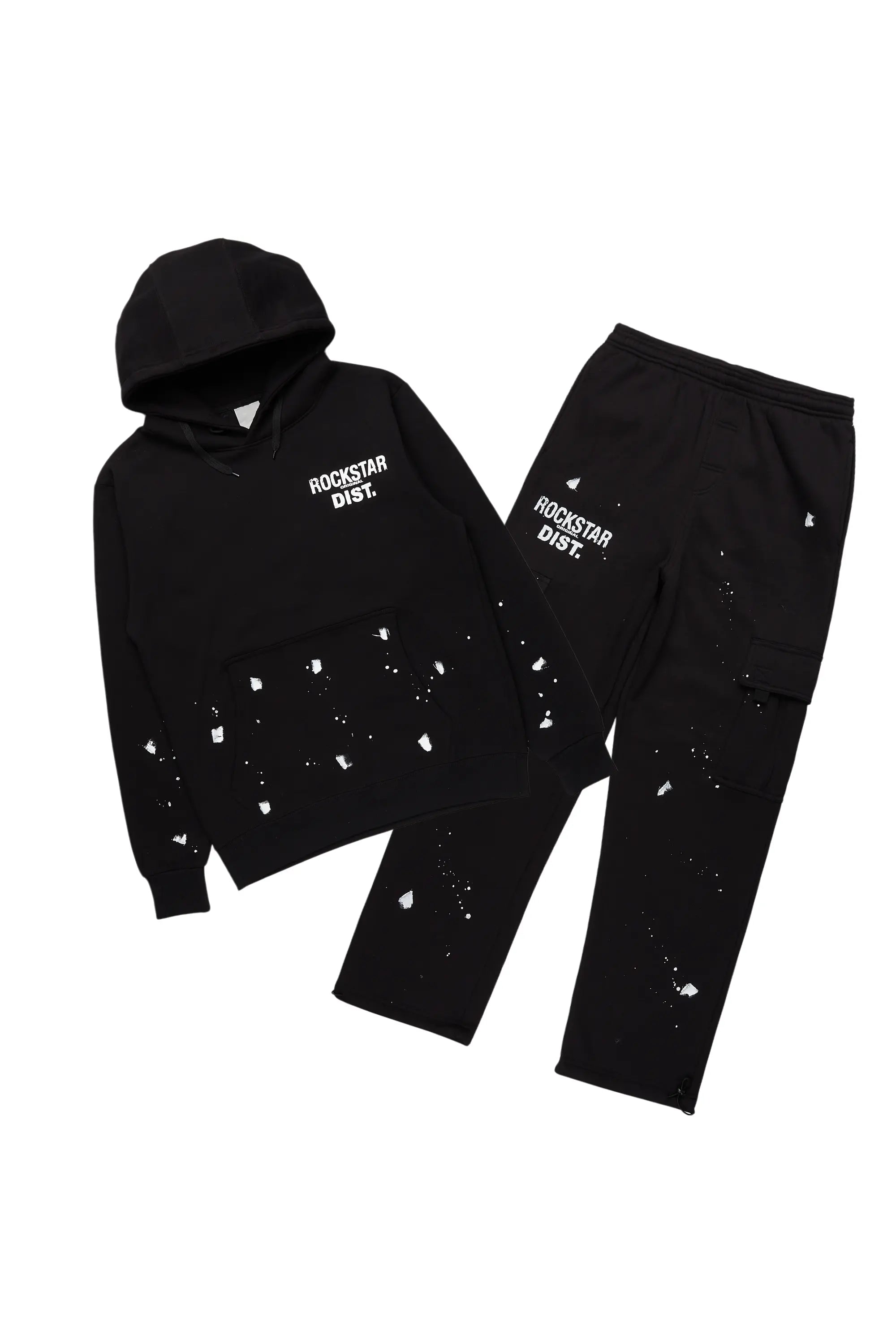 ROCKSTAR ORIGINAL Sweat-shirt capuche Raffer noir & pantalon cargo molleton assorti