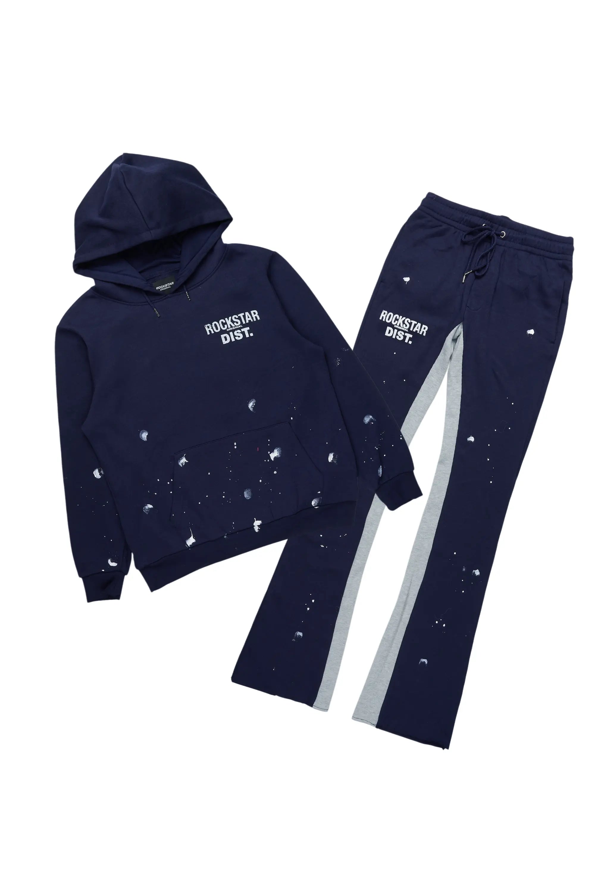 ROCKSTAR ORIGINAL Raffer Pull à Capuche Bleu Marine & Pantalon Large Coupe Survêtement Sportif Décontracté