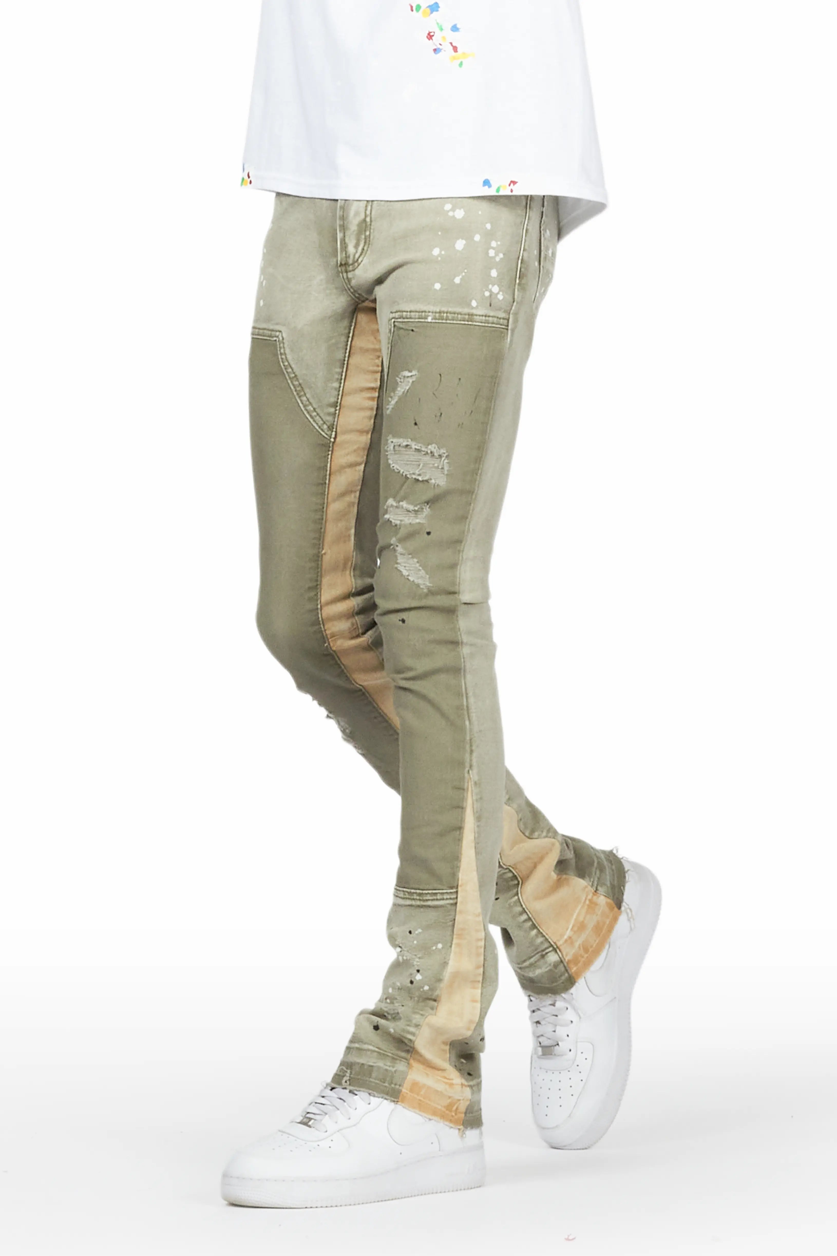 ROCKSTAR ORIGINAL Jeans Flared Évasés Décontractés Olive Vintage Quetzel