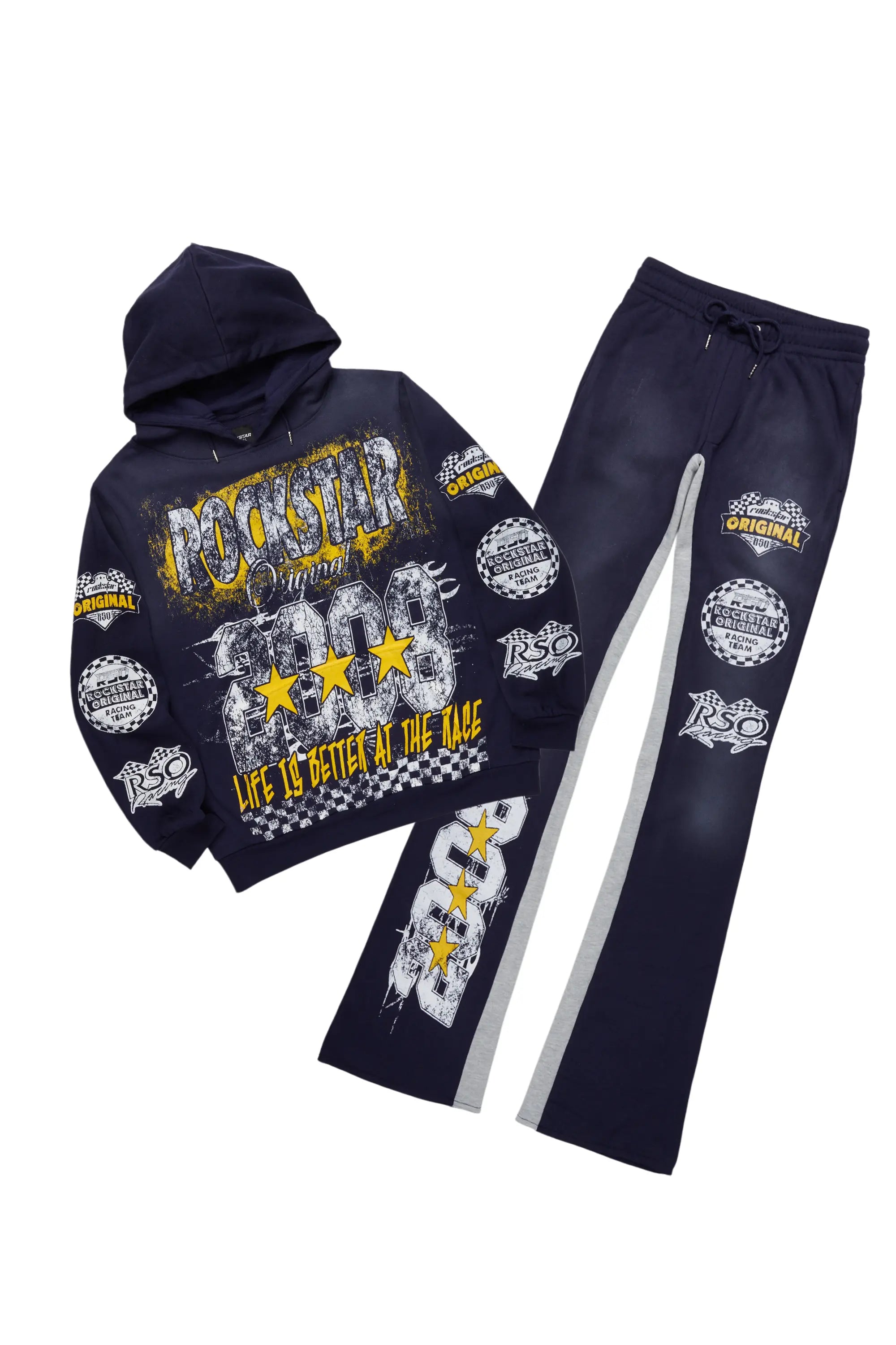 ROCKSTAR ORIGINAL Sport Grung Bleu Marine/Sweat à Capuche et Pantalon Large Sport Ensemble Complet