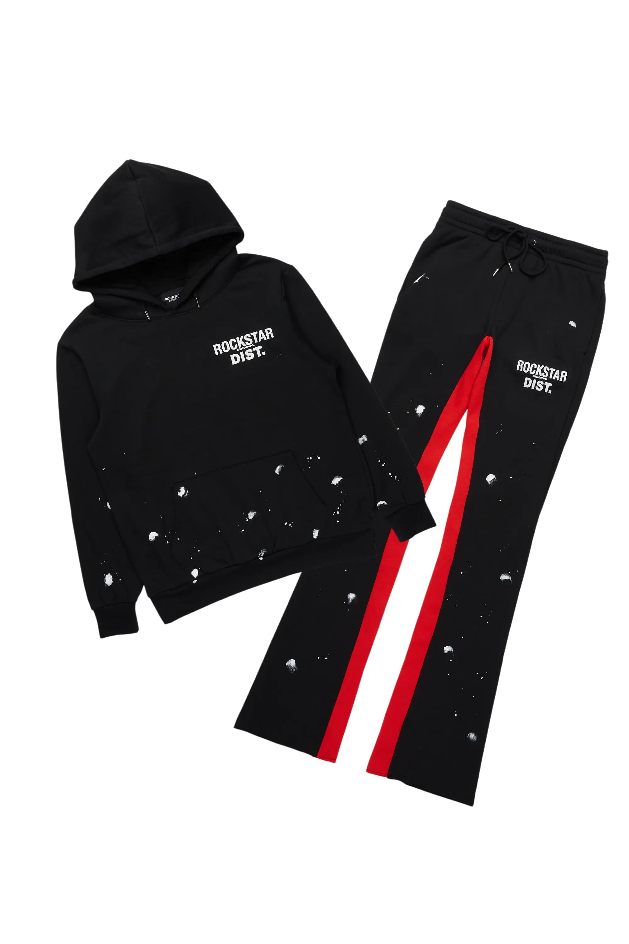 ROCKSTAR ORIGINAL Survêtement Décontracté Pantalon Large avec Hoodie Raffer Noir/Rouge Style Urbain