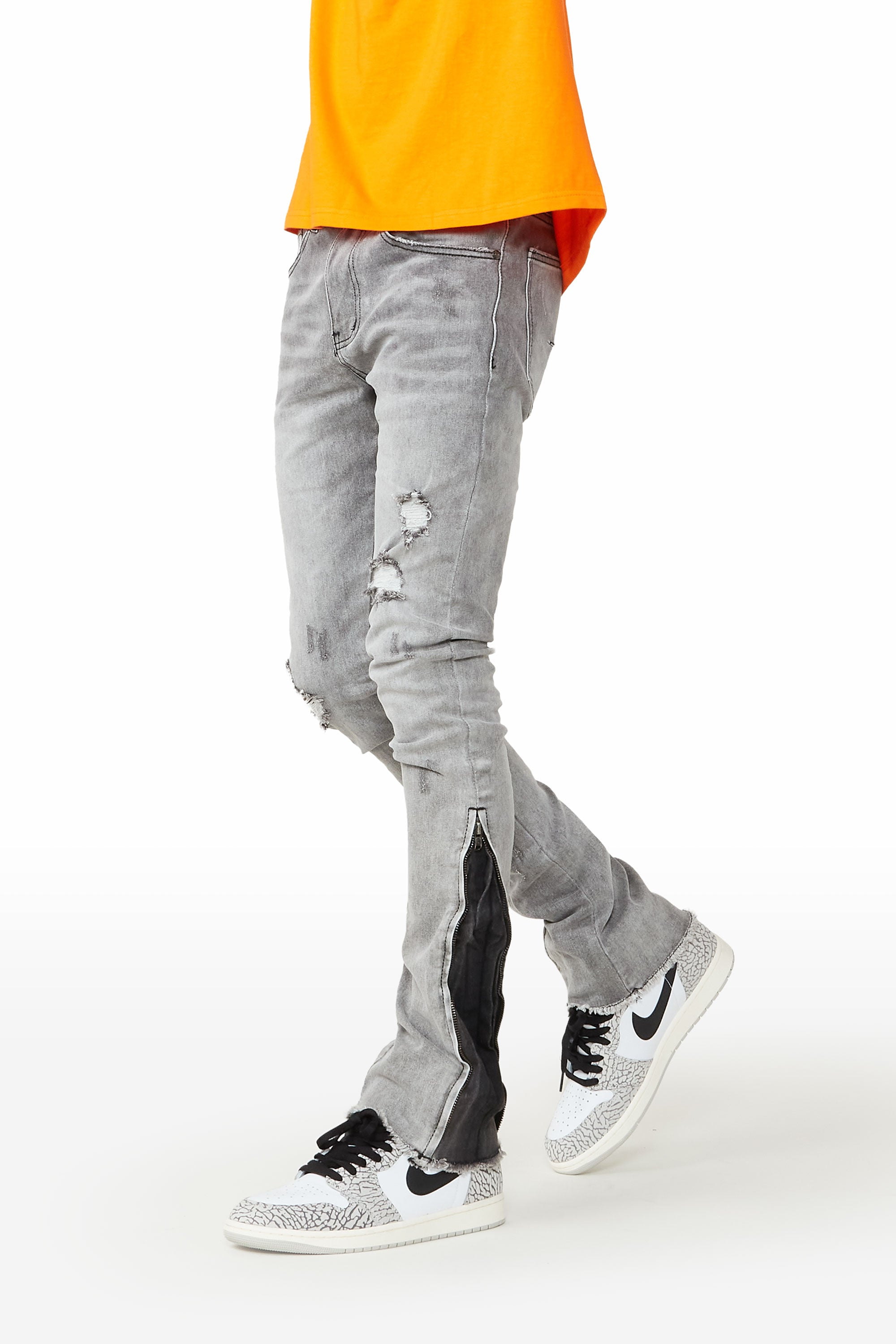 ROCKSTAR ORIGINAL Jean Flare Évasé Gris Quico avec Découpe Élégante