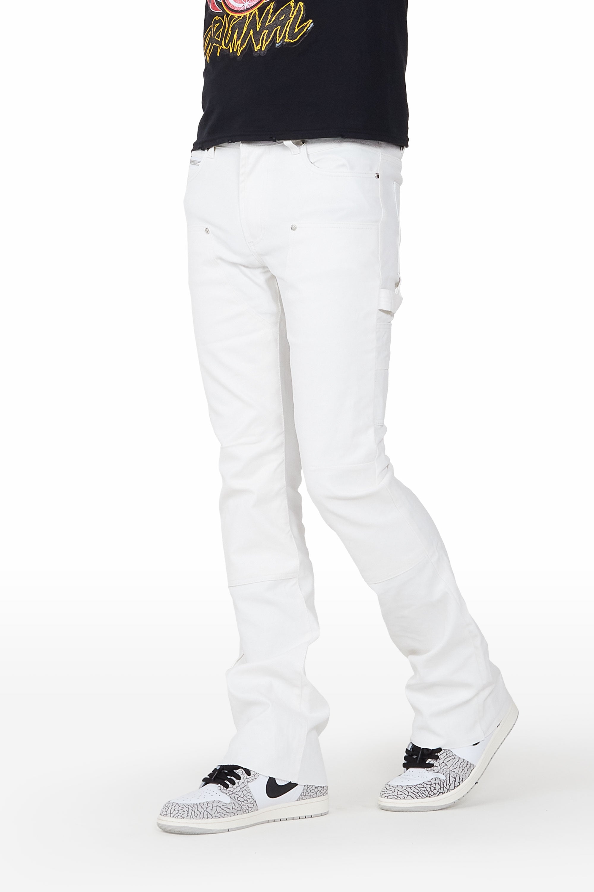ROCKSTAR ORIGINAL Jean flare à effet superposé en quartz blanc laqué