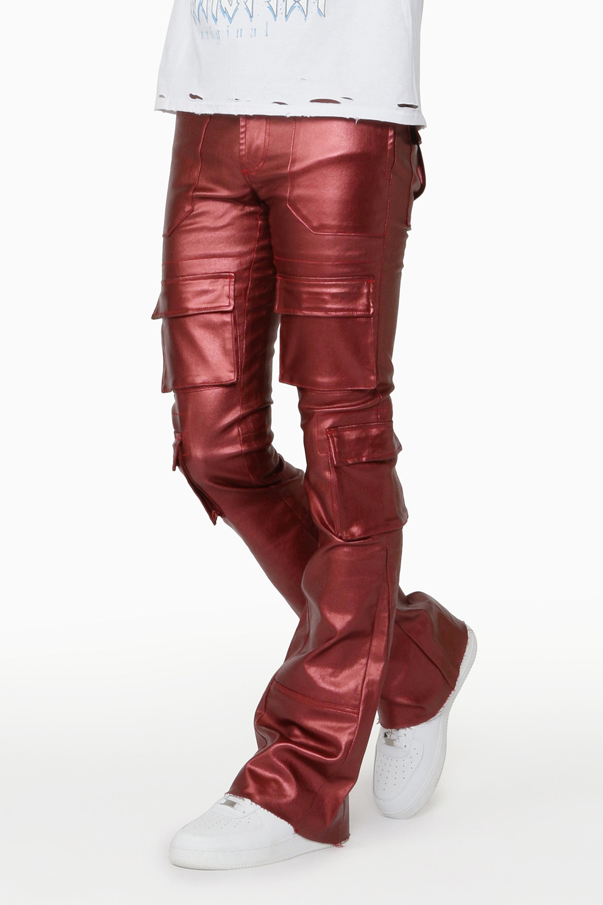 ROCKSTAR ORIGINAL Jean flare verni couleur bordeaux foncé