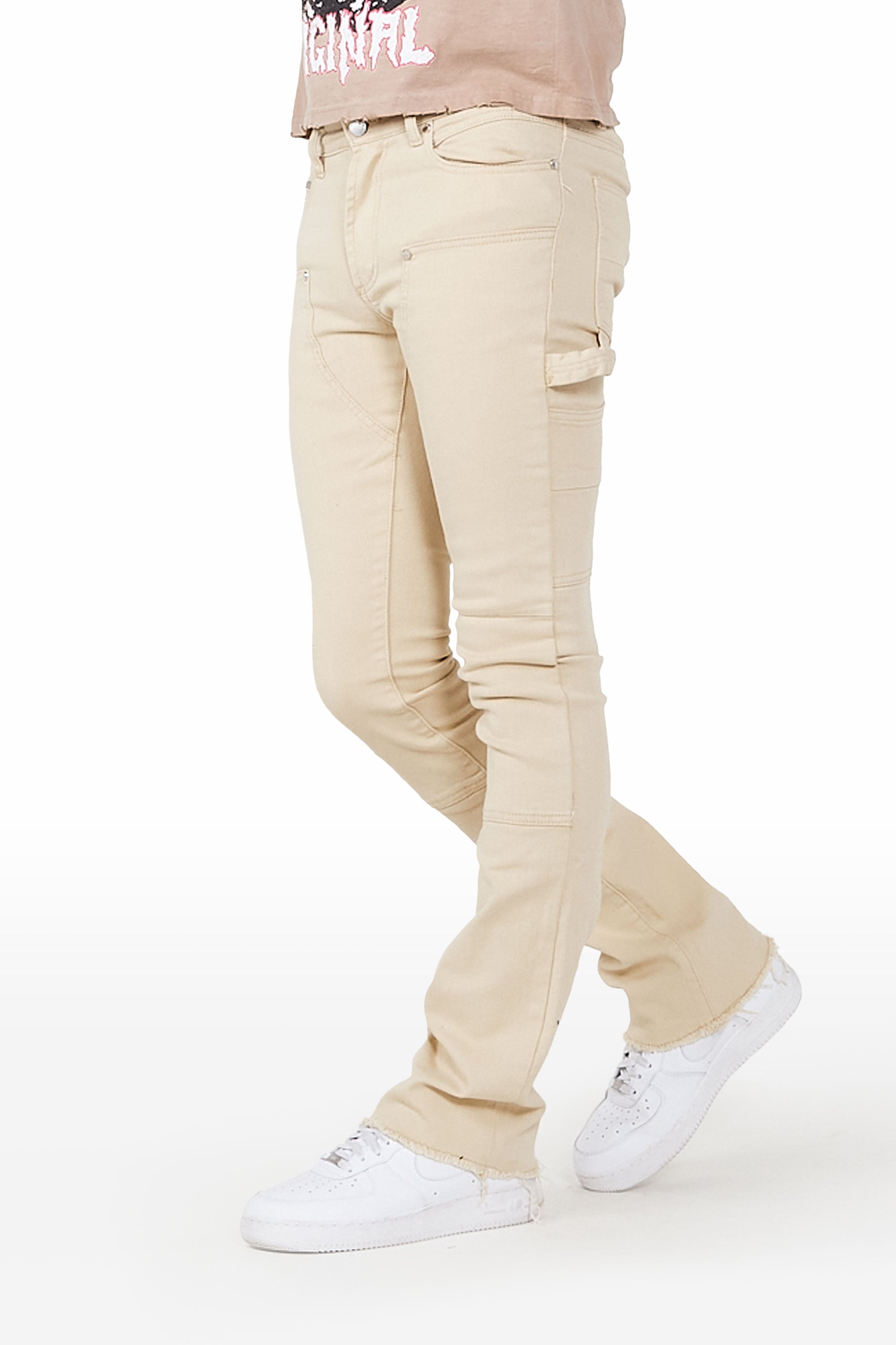 ROCKSTAR ORIGINAL Jean flare superposé beige quartz